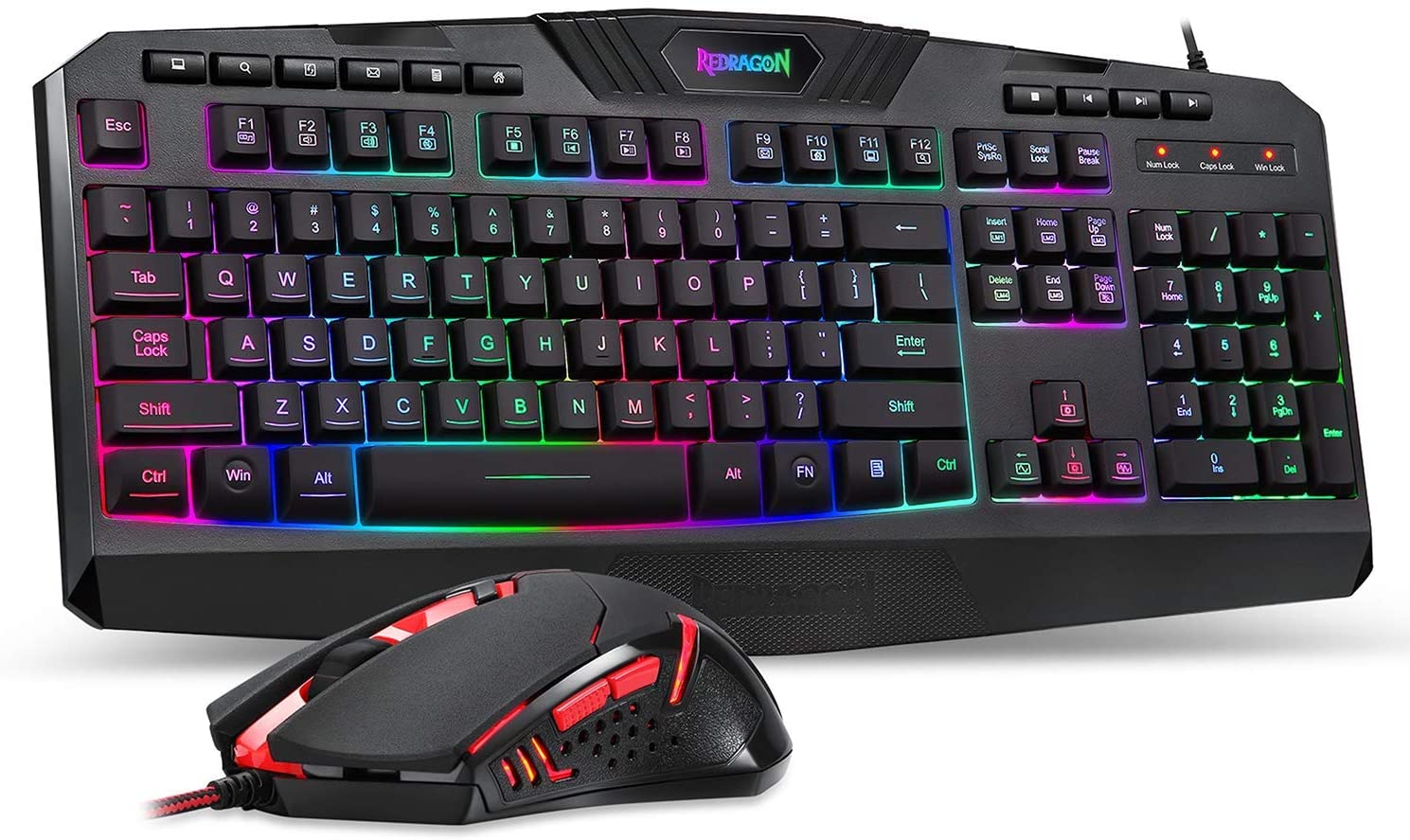 Redragon S101 Wired Gaming Keyboard and Mouse Combo RGB Backlit Gaming Keyboard with Multimedia Keys Wrist Rest and Red Backlit Gaming Mouse 3200 DPI for Windows PC Gamers (Black) Redragon 