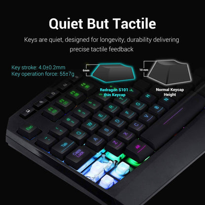 Redragon S101 Wired Gaming Keyboard and Mouse Combo RGB Backlit Gaming Keyboard with Multimedia Keys Wrist Rest and Red Backlit Gaming Mouse 3200 DPI for Windows PC Gamers (Black) Redragon 