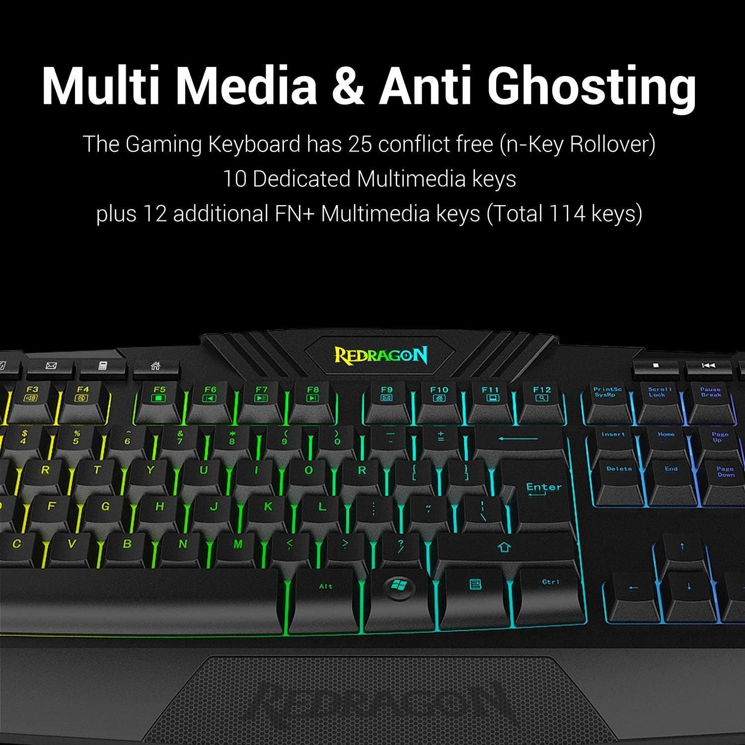 Redragon S101 Wired Gaming Keyboard and Mouse Combo RGB Backlit Gaming Keyboard with Multimedia Keys Wrist Rest and Red Backlit Gaming Mouse 3200 DPI for Windows PC Gamers (Black) Redragon 